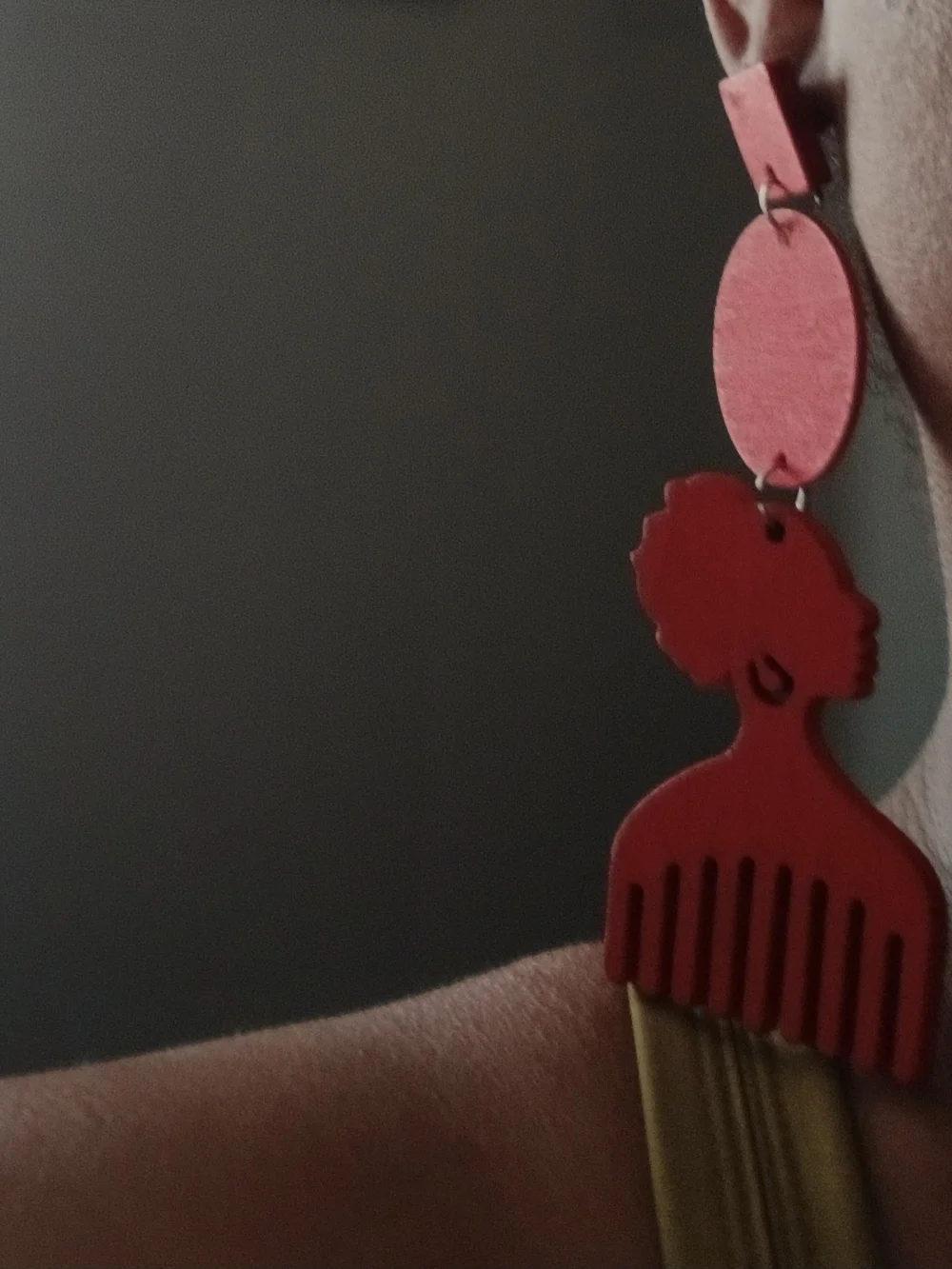 Red Afro Pick Silhouette Dangle Earrings - Women Jewelry